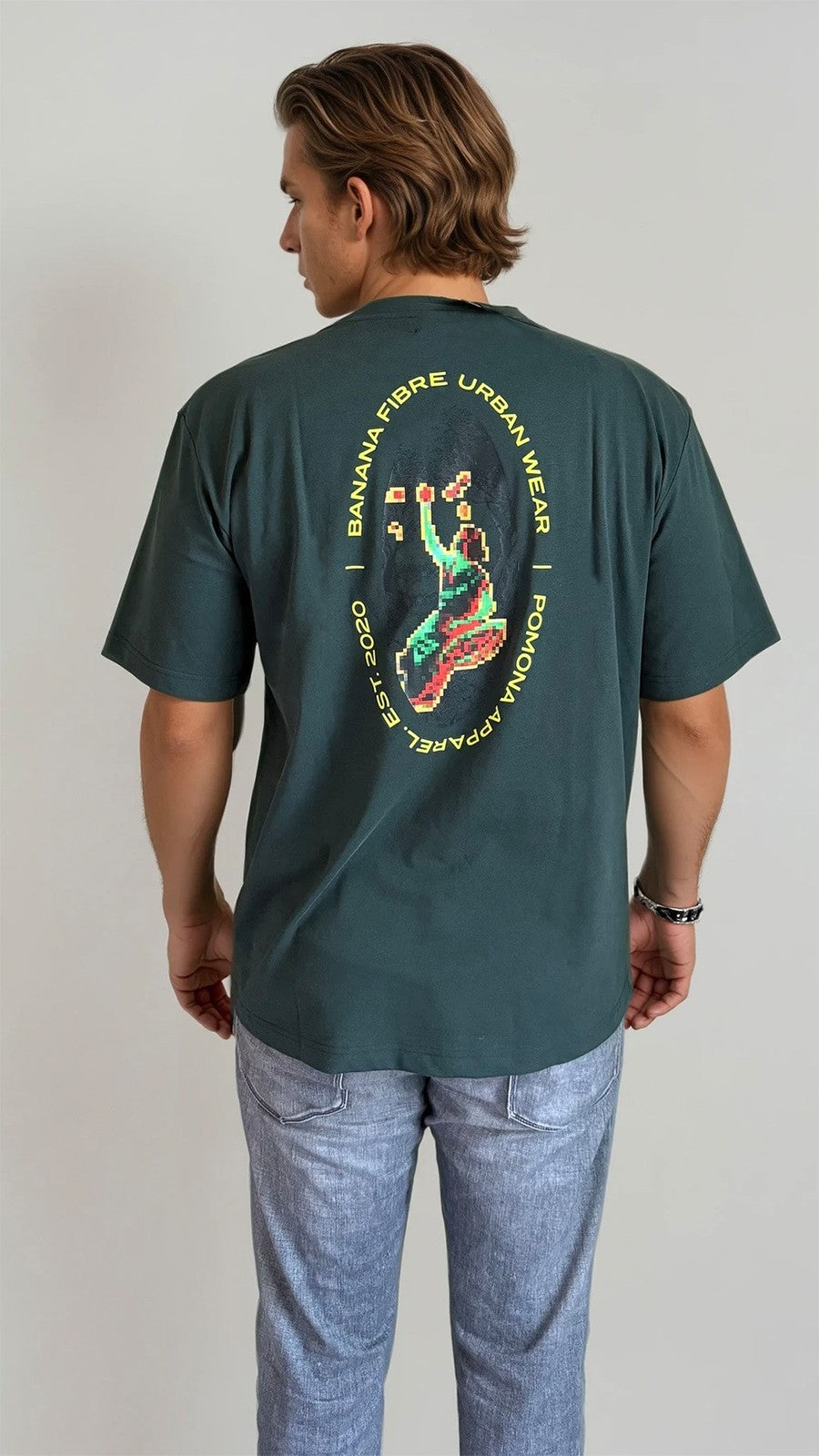 PIXEL BANANA TEE – PINE GREEN